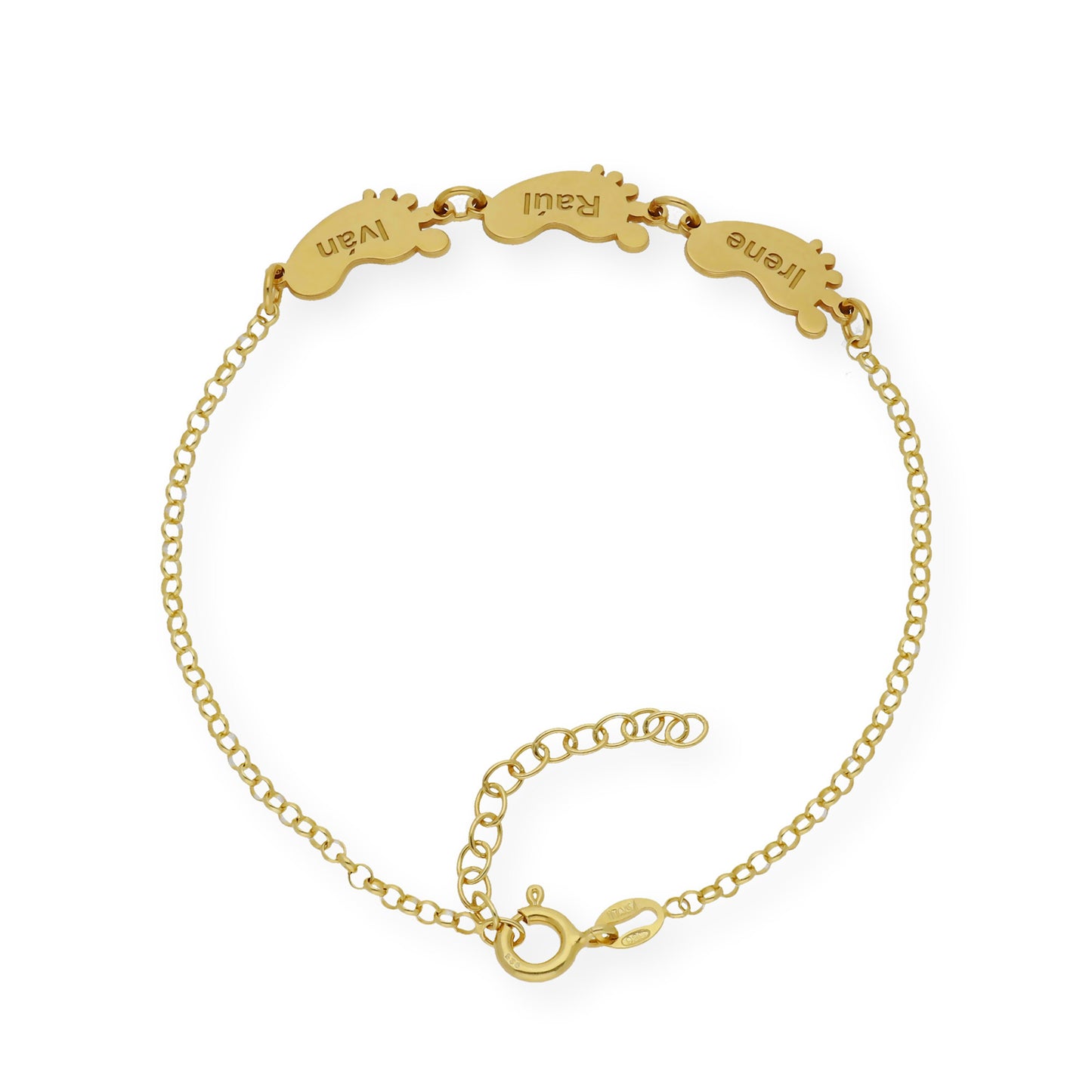 Pulsera "Mis pequeños" Pies con Nombres en Plata 925 y Baño de Oro 18K