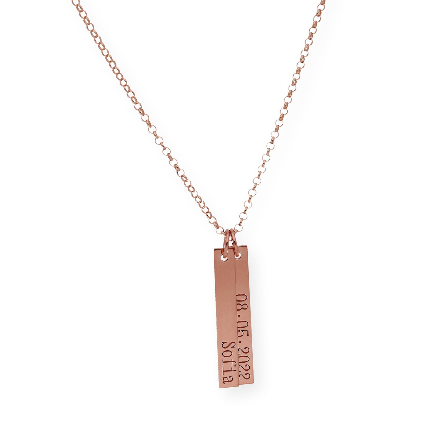 Colgante Ellen Placas Personalizables en Plata 925 con Baño de Oro Rosa 18k