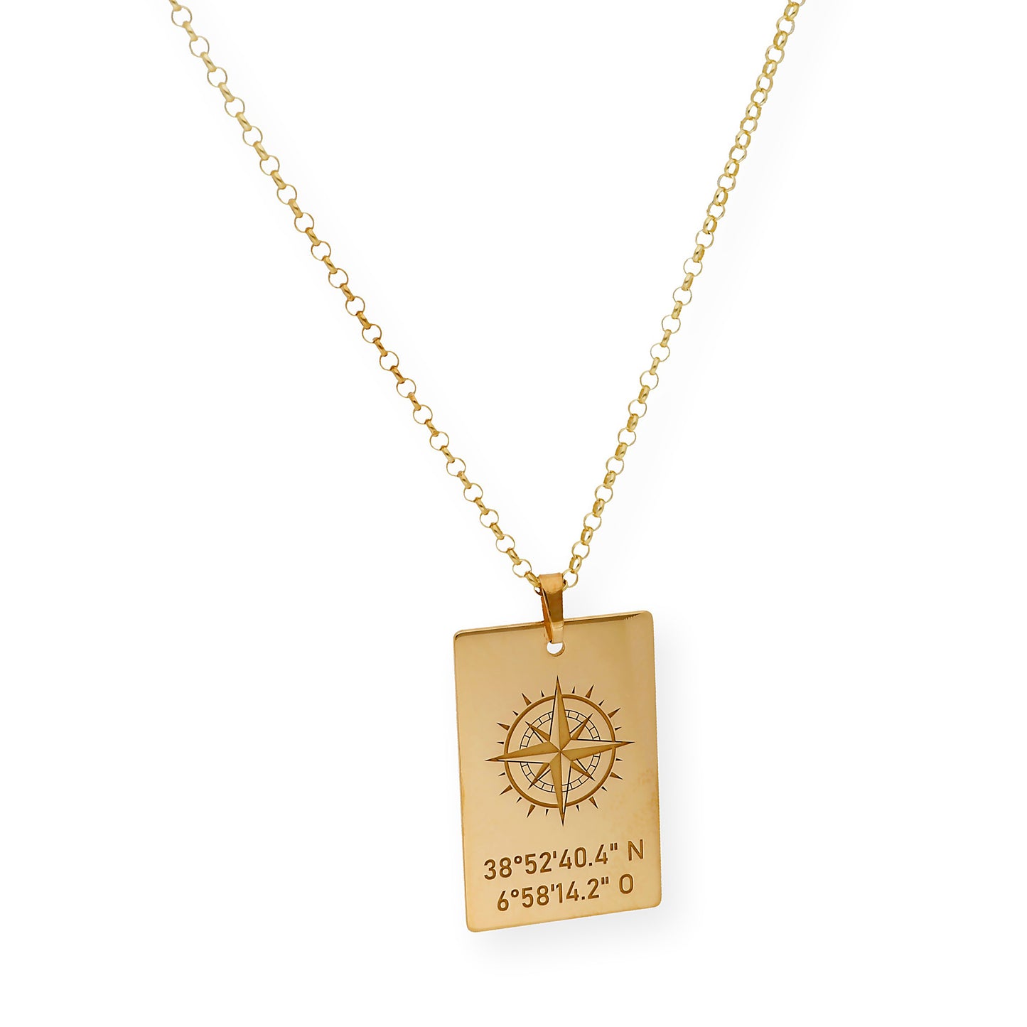 Colgante Brújula con Coordenadas en Plata 925 con Baño de Oro 18k