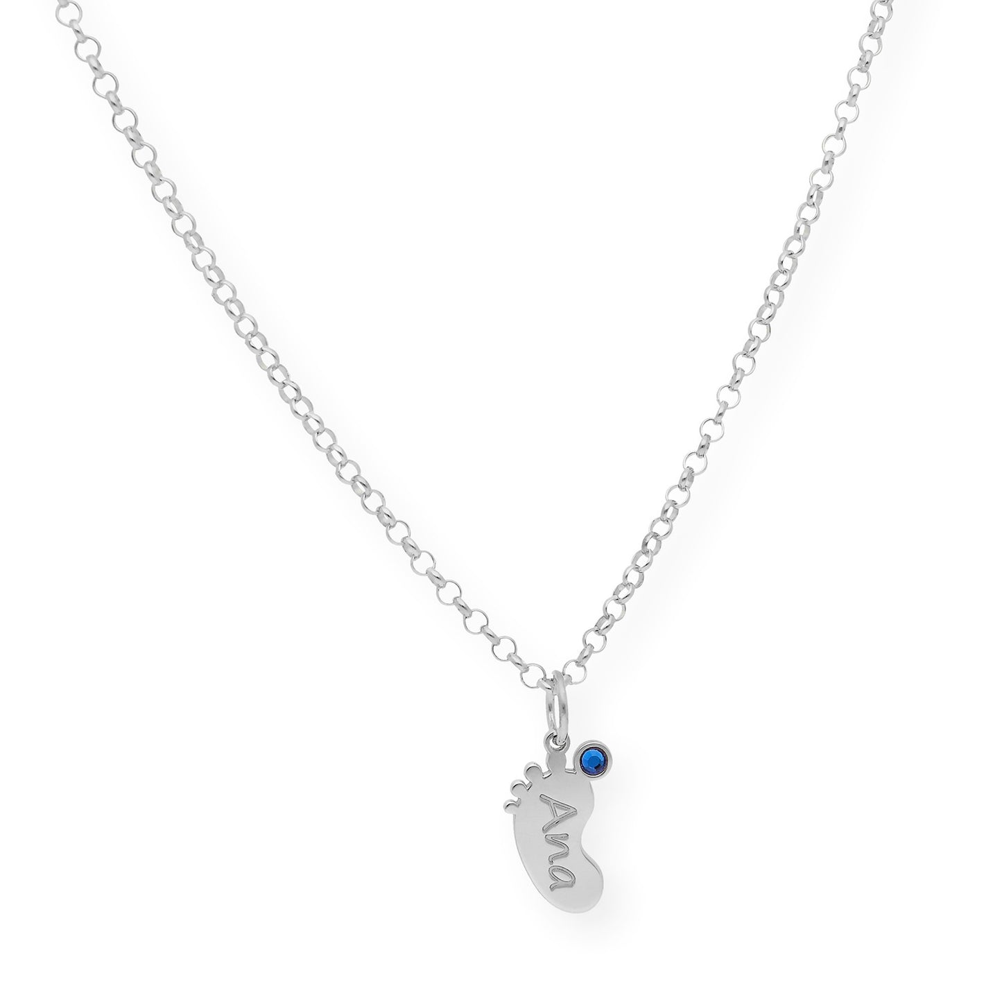Colgante Pie con Nombre y con Piedra de Color en Plata 925