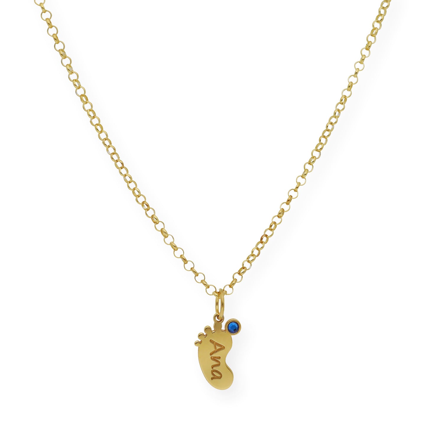 Colgante Pie con Nombre y con Piedra de Color en Plata 925 y Baño de Oro 18k