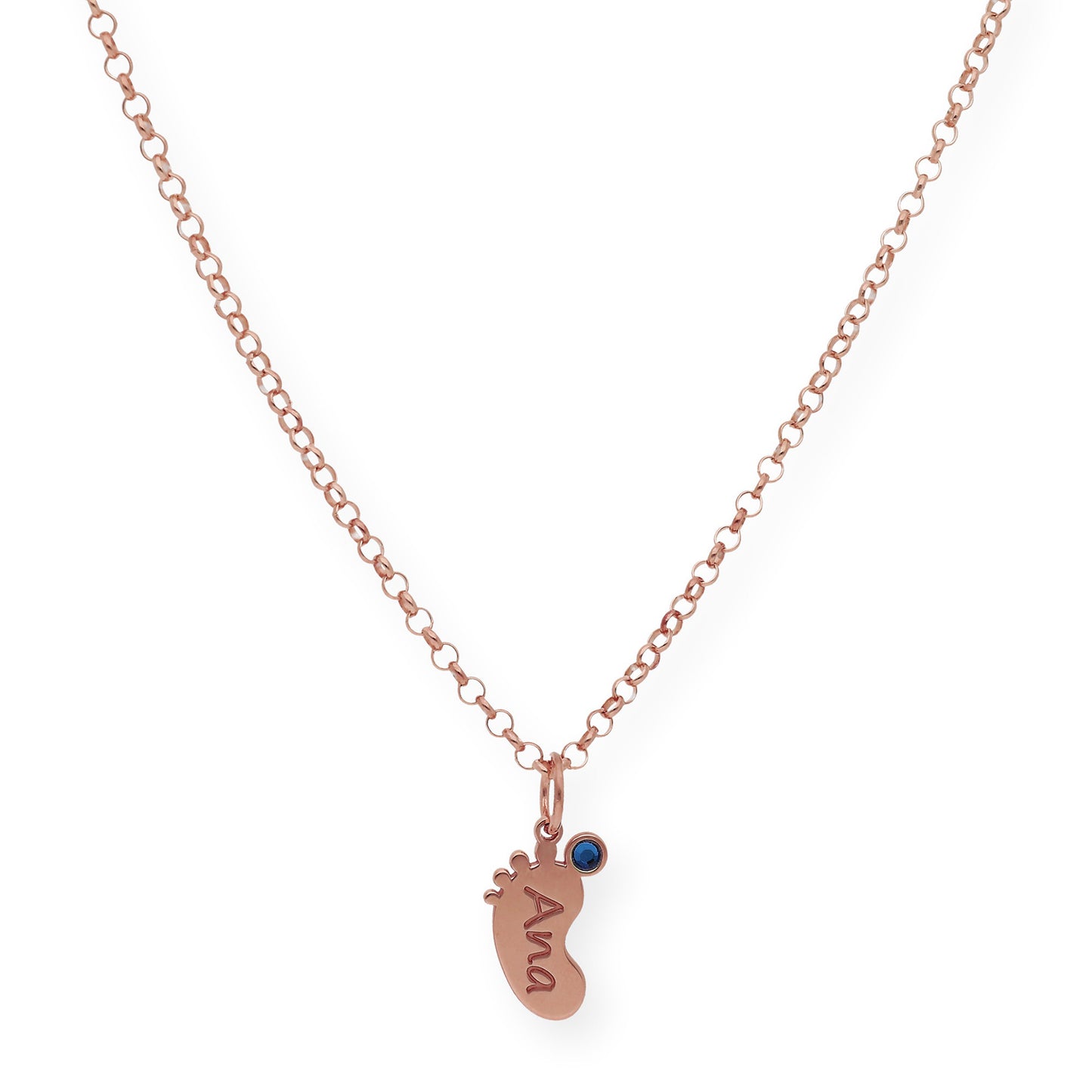 Colgante Pie con Nombre y con Piedra de Color en Plata 925 y Baño de Oro Rosa 18k