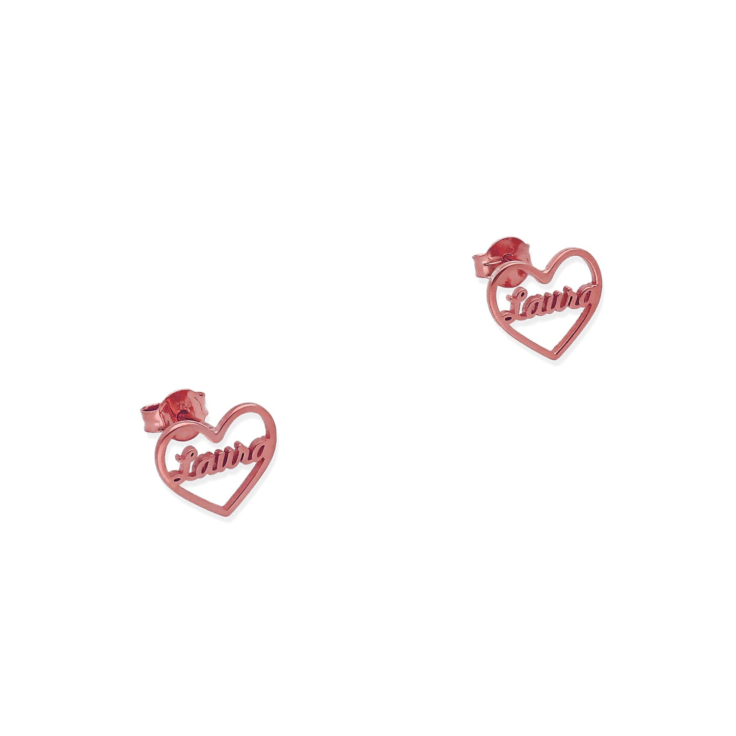 Pendientes Aria Corazón Nombre en Plata 925 con baño de Oro rosa 18k
