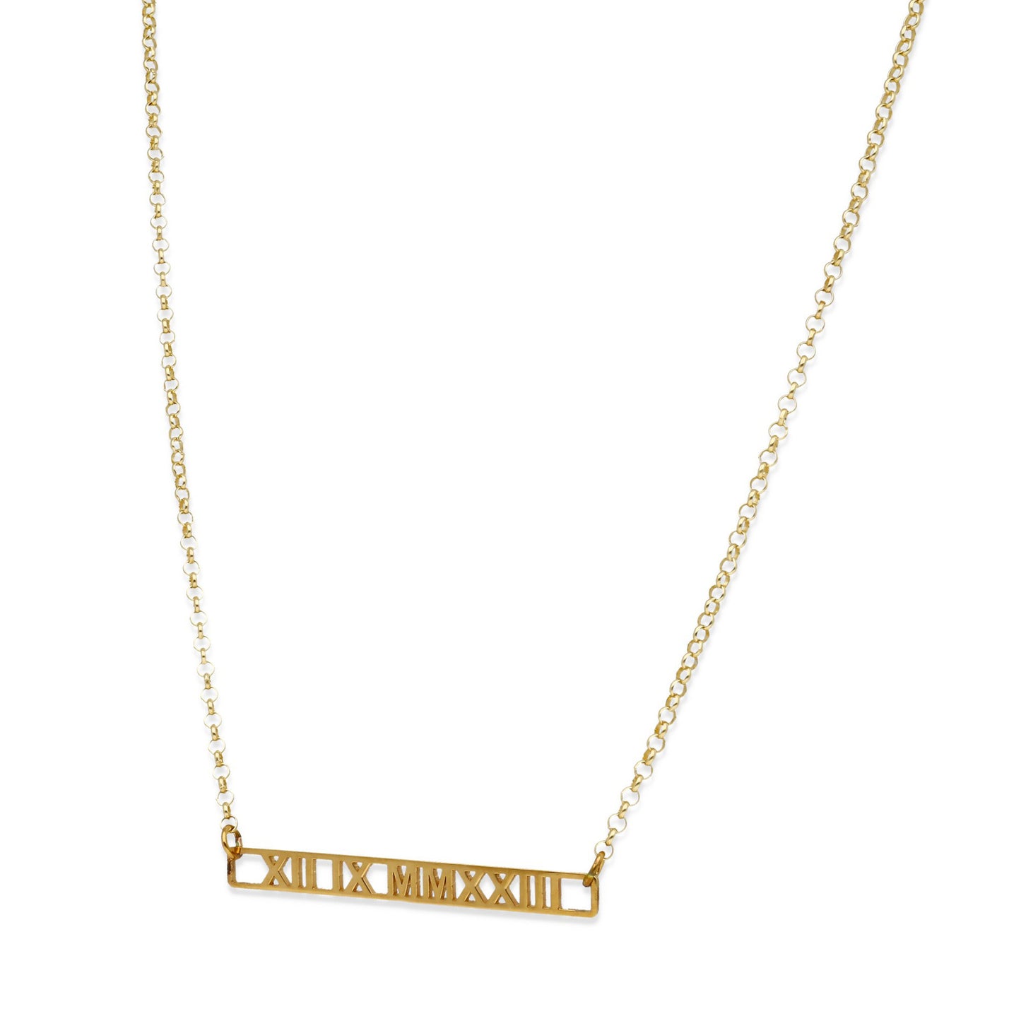 Collar Minerva Fecha Números Romanos en Plata 925 y Baño Oro 18k