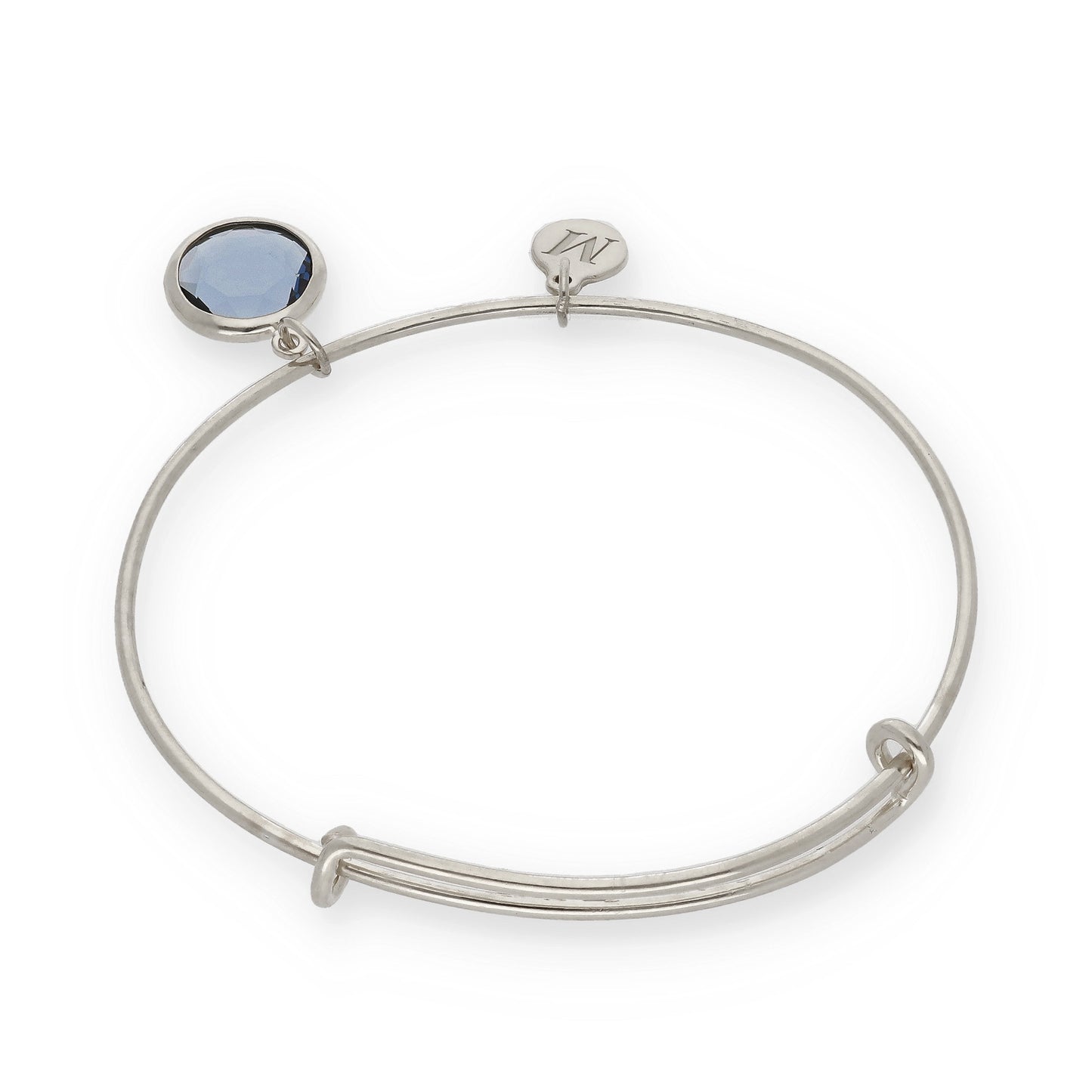 Pulsera Olinda rígida Dije Inicial y piedra color en Plata 925