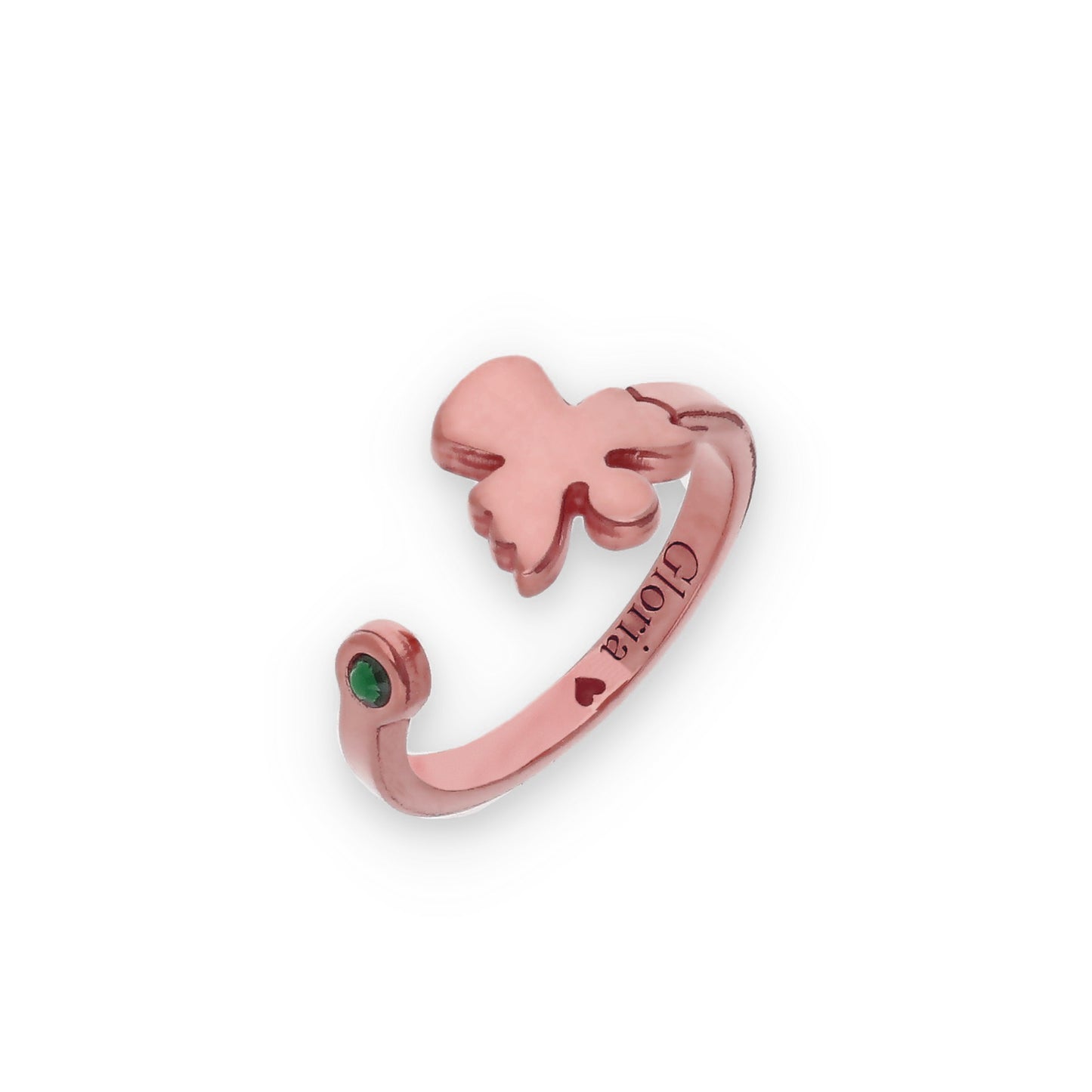 Anillo Ángel Nombre y Piedra Color en Plata de Ley 925 y Baño Oro rosa18k