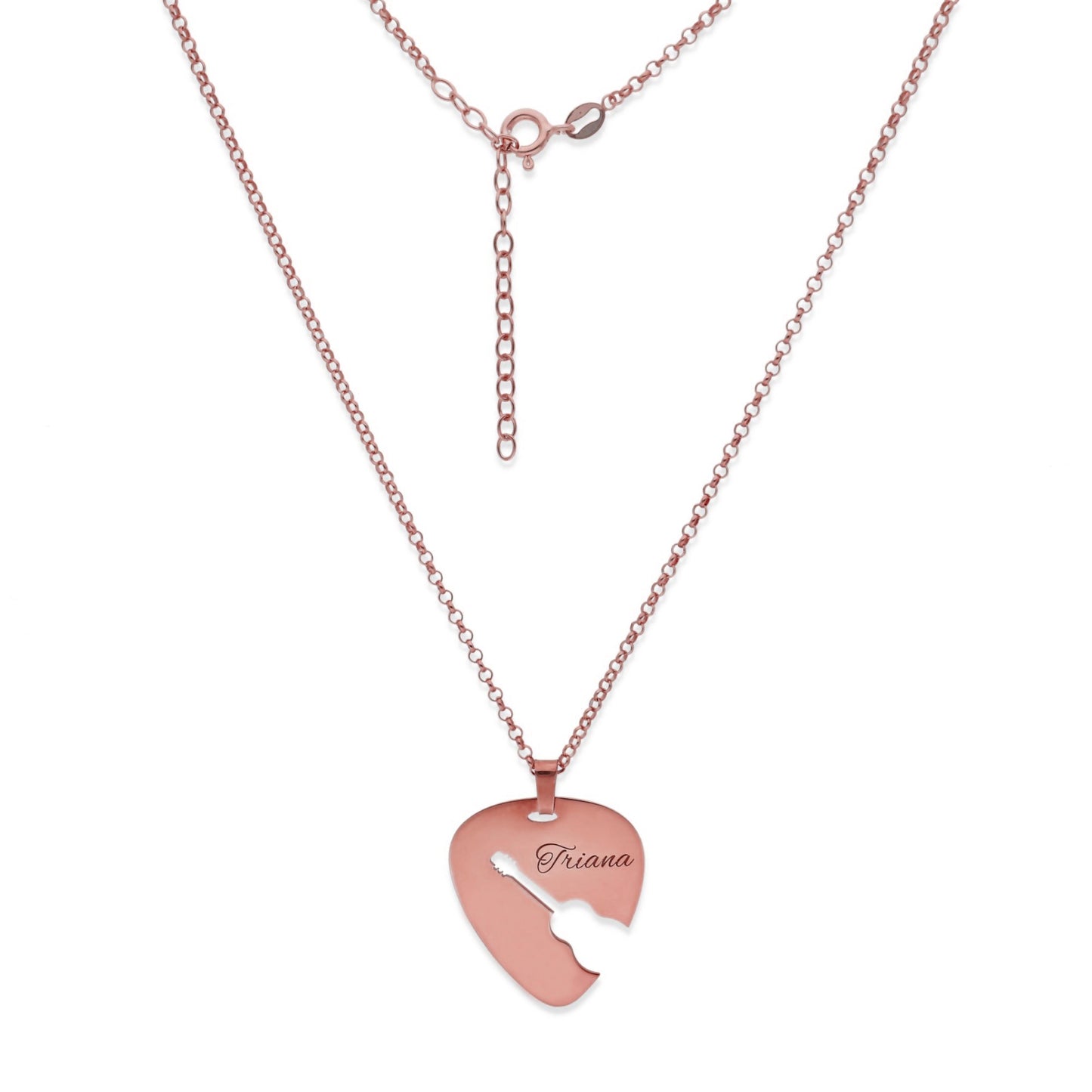 Colgante Púa Guitarra Española en Plata de Ley 925 y baño Oro rosa 18k.