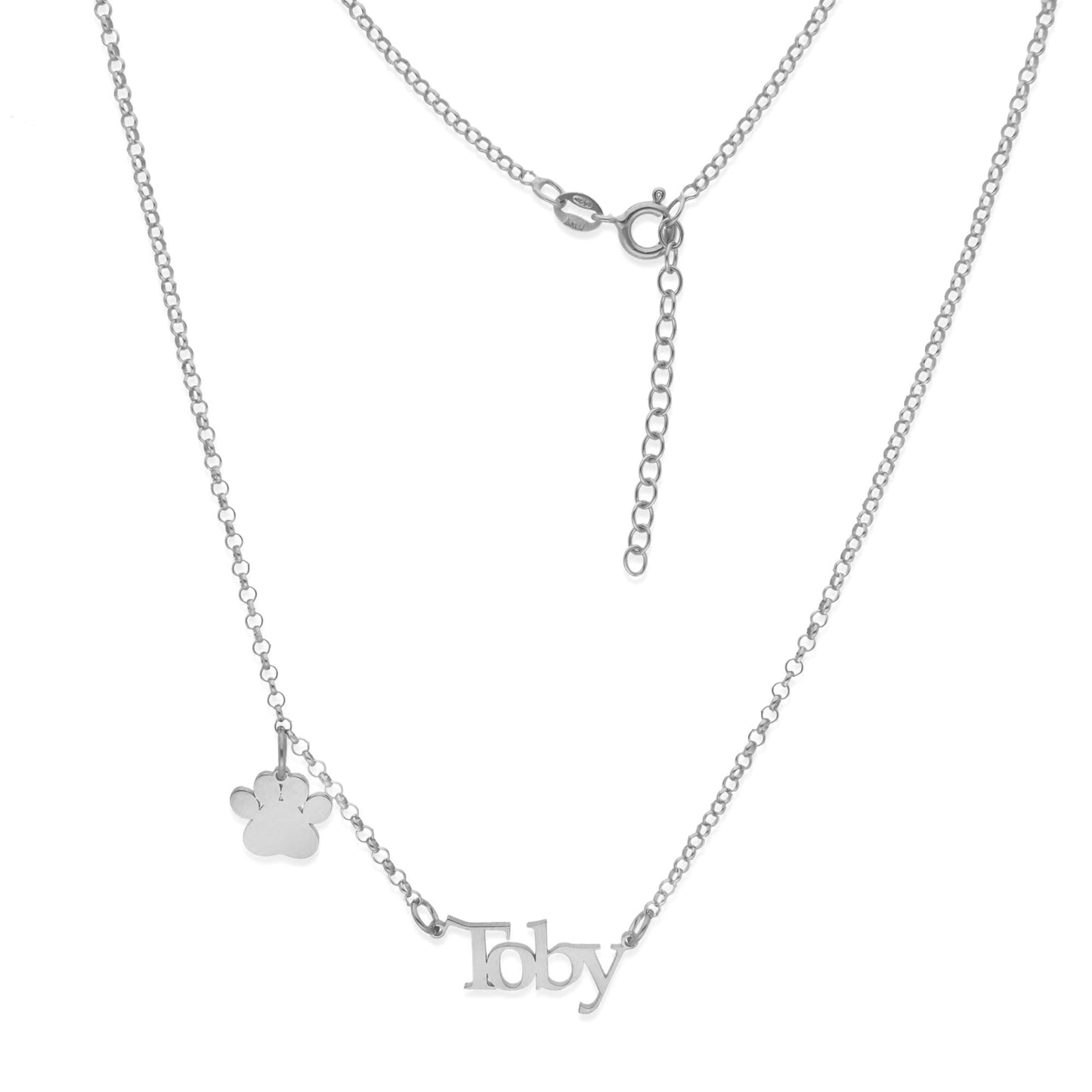 Colgante Toby nombre y huella en Plata de Ley 925 y baño Oro 18k