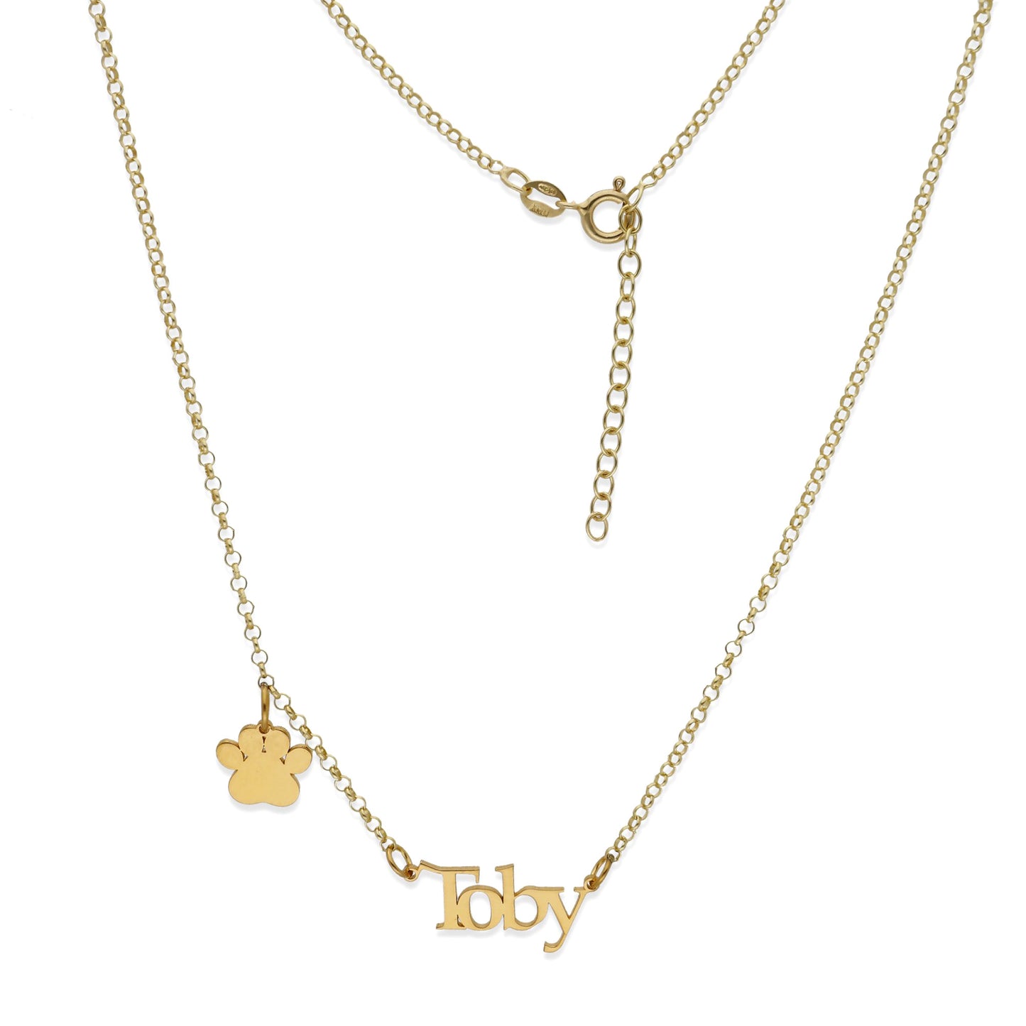 Colgante Toby nombre y huella en Plata de Ley 925 y baño Oro 18k