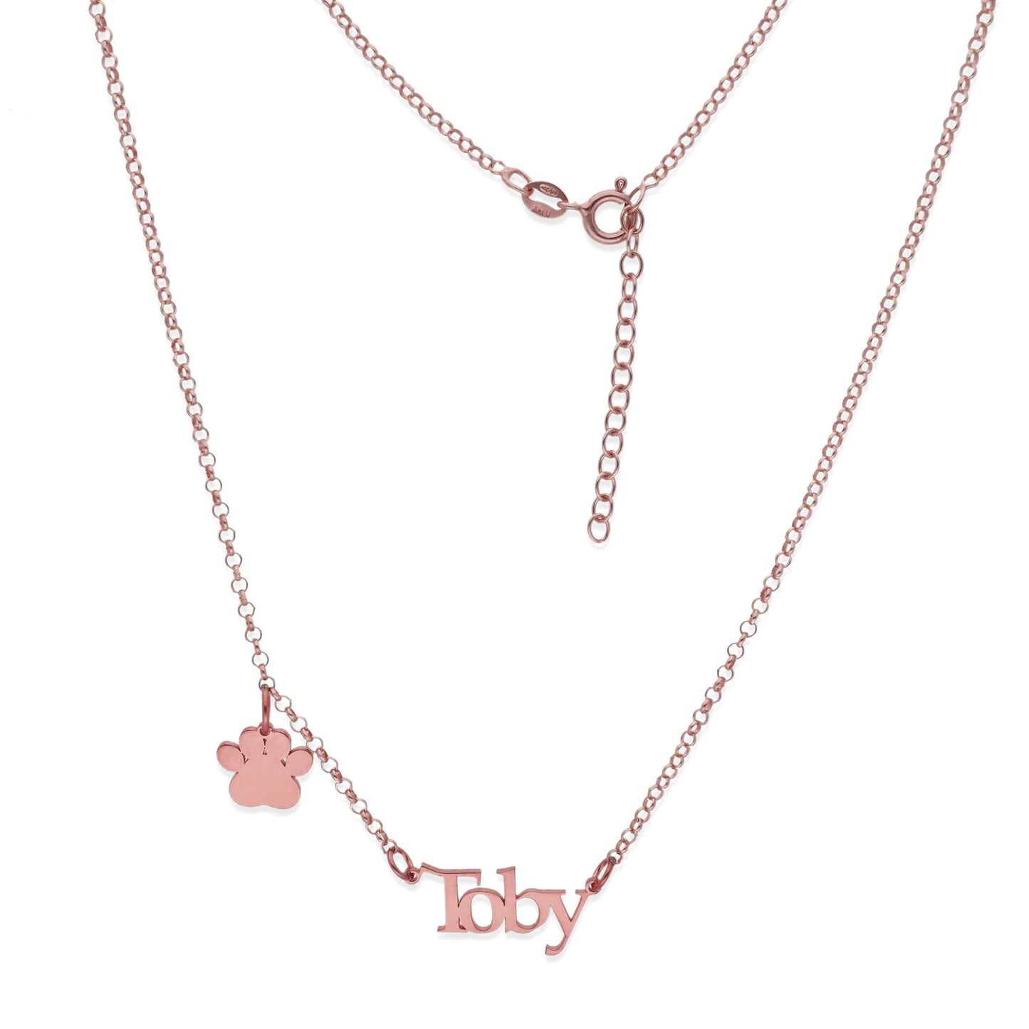 Colgante Toby nombre y huella en Plata de Ley 925 y baño Oro rosa 18k