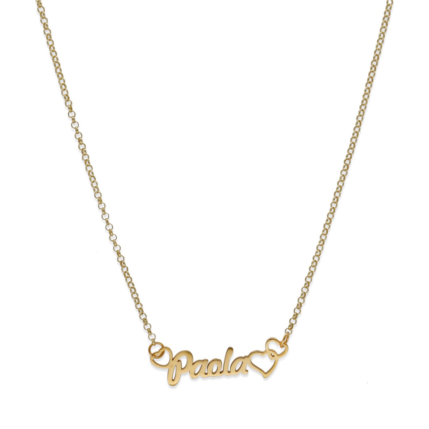 Colgante Nombre con Corazones Nusa en Plata de Ley 925 y baño Oro rosa 18k