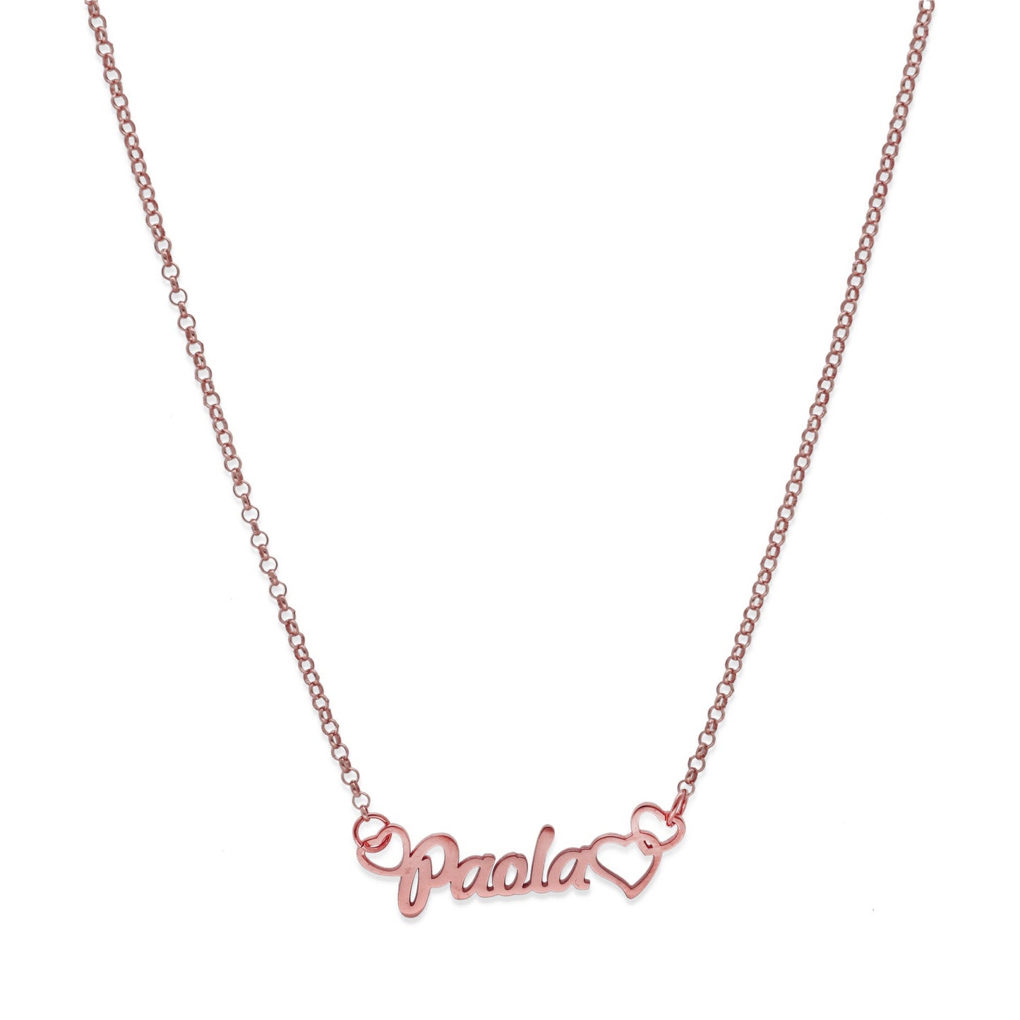 Colgante Nombre con Corazones Nusa en Plata de Ley 925 y baño Oro rosa 18k