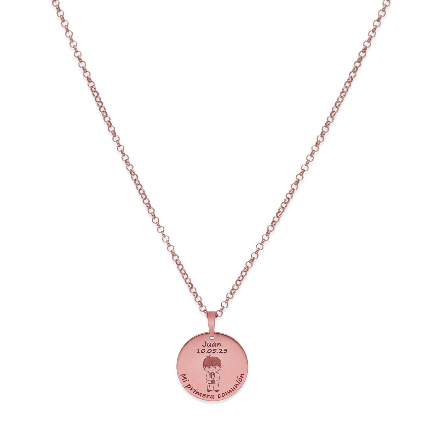Colgante Medalla Niño Comunión en Plata de Ley 925 y baño Oro rosa 18k