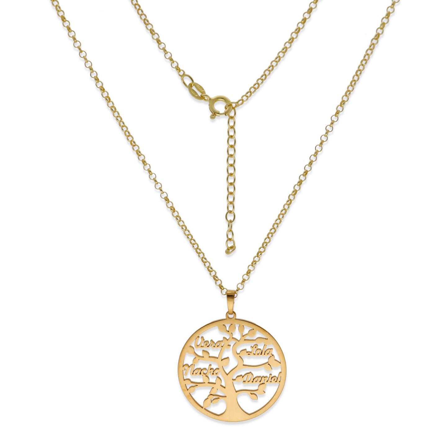 Colgante Árbol de la vida con nombres en Plata de Ley 925 y baño Oro 18k