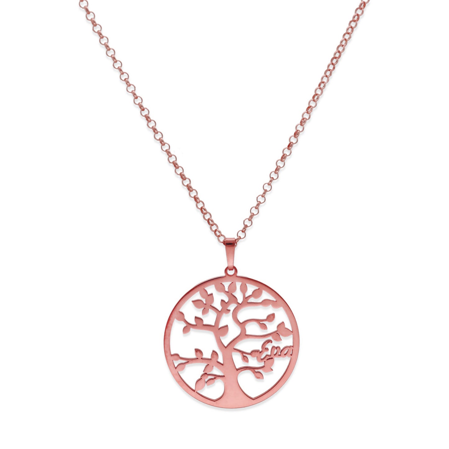 Colgante Árbol de la vida con nombres en Plata de Ley 925 y baño Oro rosa 18k.