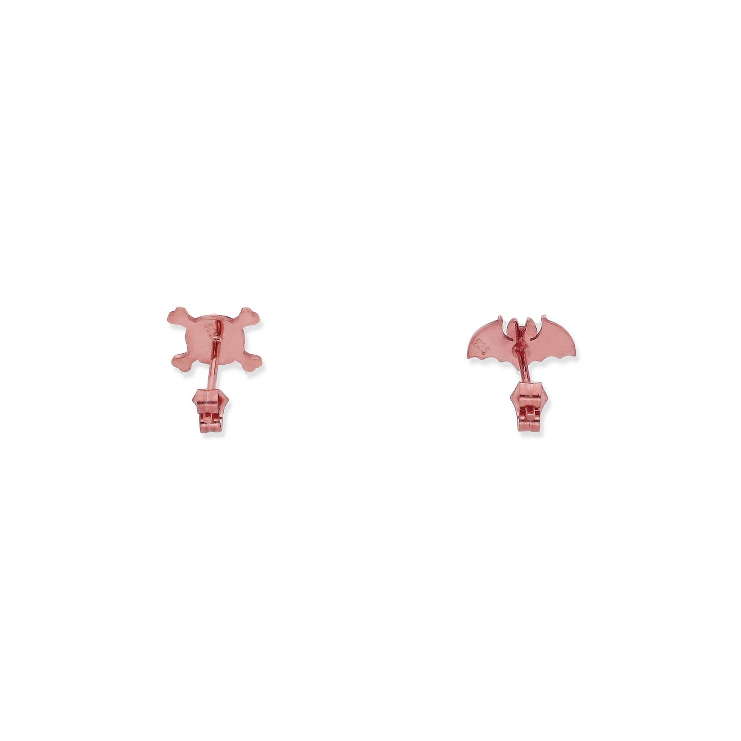 Pendientes Murciélago/Calavera Halloween en Plata de Ley 925 y baño Oro rosa 18k