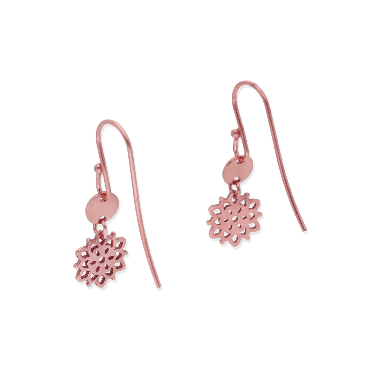 Pendientes Copo de Nieve en Plata de Ley 925 y baño Oro rosa 18k