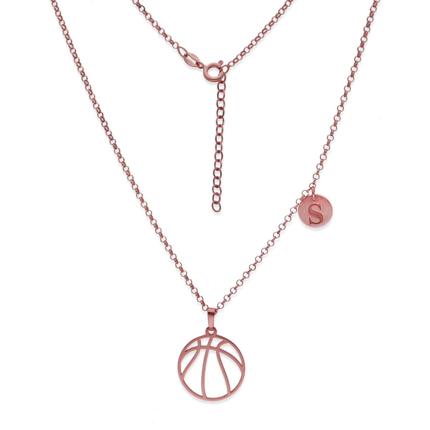 Colgante Balón Baloncesto en Plata de Ley 925 y baño Oro rosa 18k