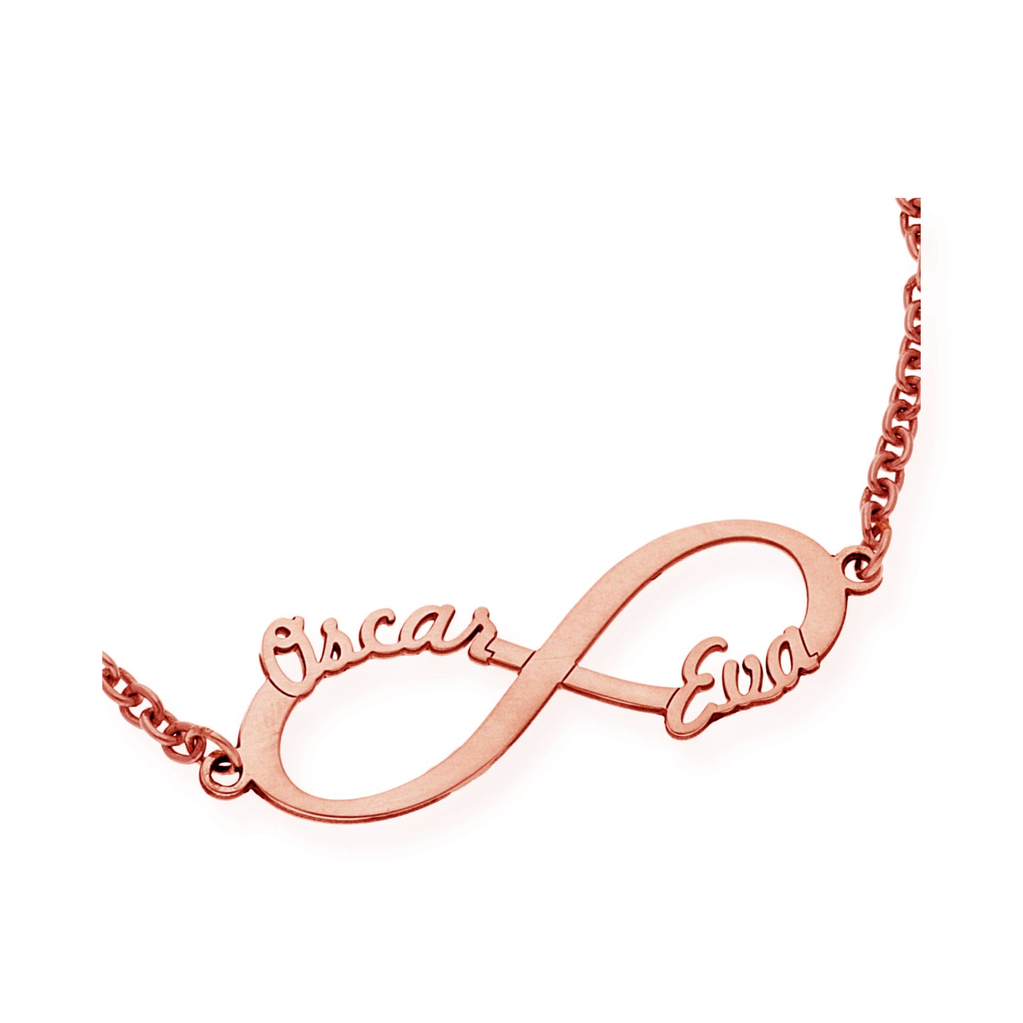 Pulsera Infinito con Nombres en Plata de Ley 925 y baño Oro rosa 18k
