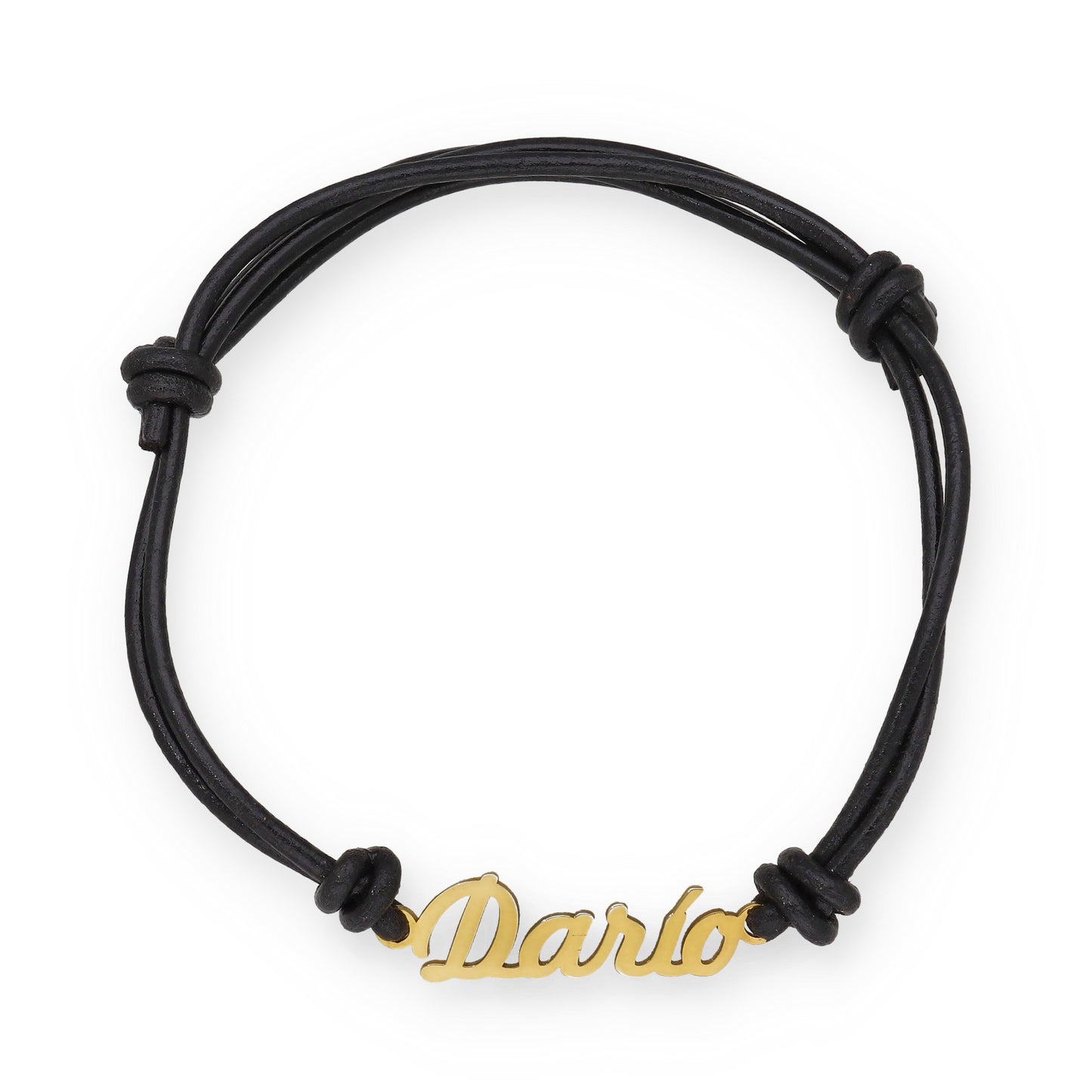 Pulsera Nombre Personalizado en Plata de Ley 925 con baño Oro 18k y Cuero