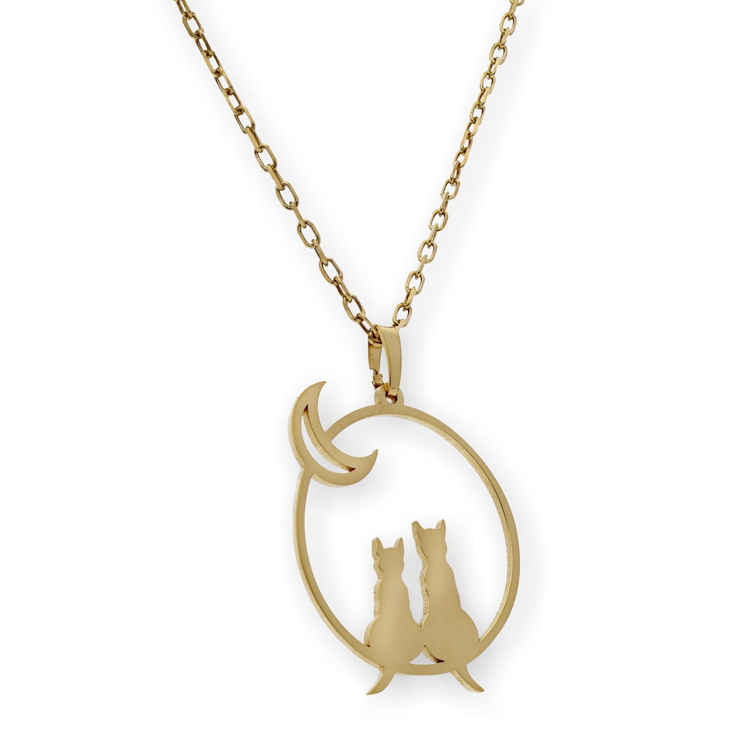 Colgante Gato y Luna en Plata de Ley 925 y baño Oro 18k