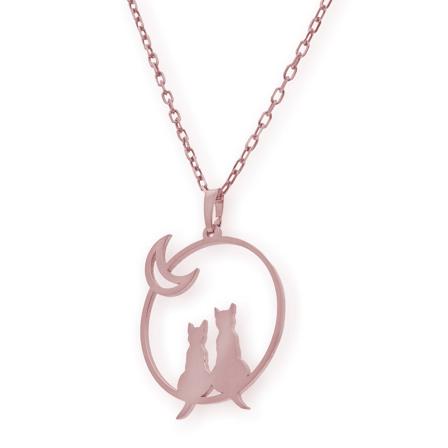 Colgante Gato y Luna en Plata de Ley 925 y baño Oro rosa 18k