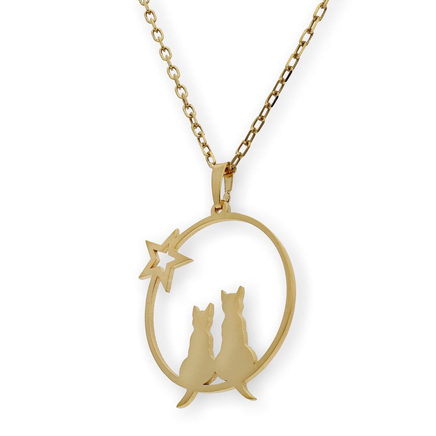 Colgante Gato y Estrella en Plata de Ley 925 y baño Oro 18k