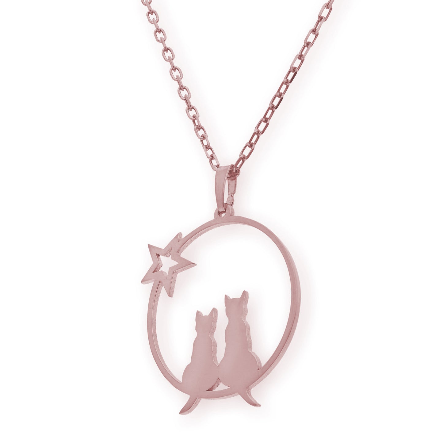 Colgante Gato y Estrella en Plata de Ley 925 y baño Oro rosa 18k
