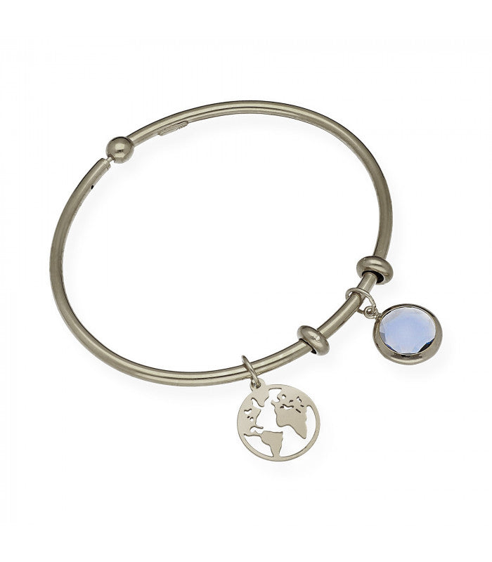 Pulsera Stone con Bola del Mundo Plata 925 y Piedra de Color
