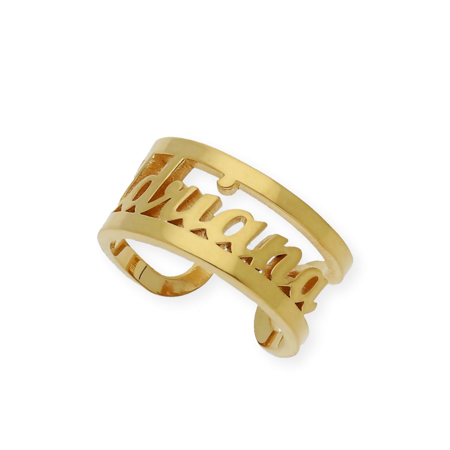 Anillo Nombre Calado con Doble Tira en Plata 925 con Baño de Oro 18k