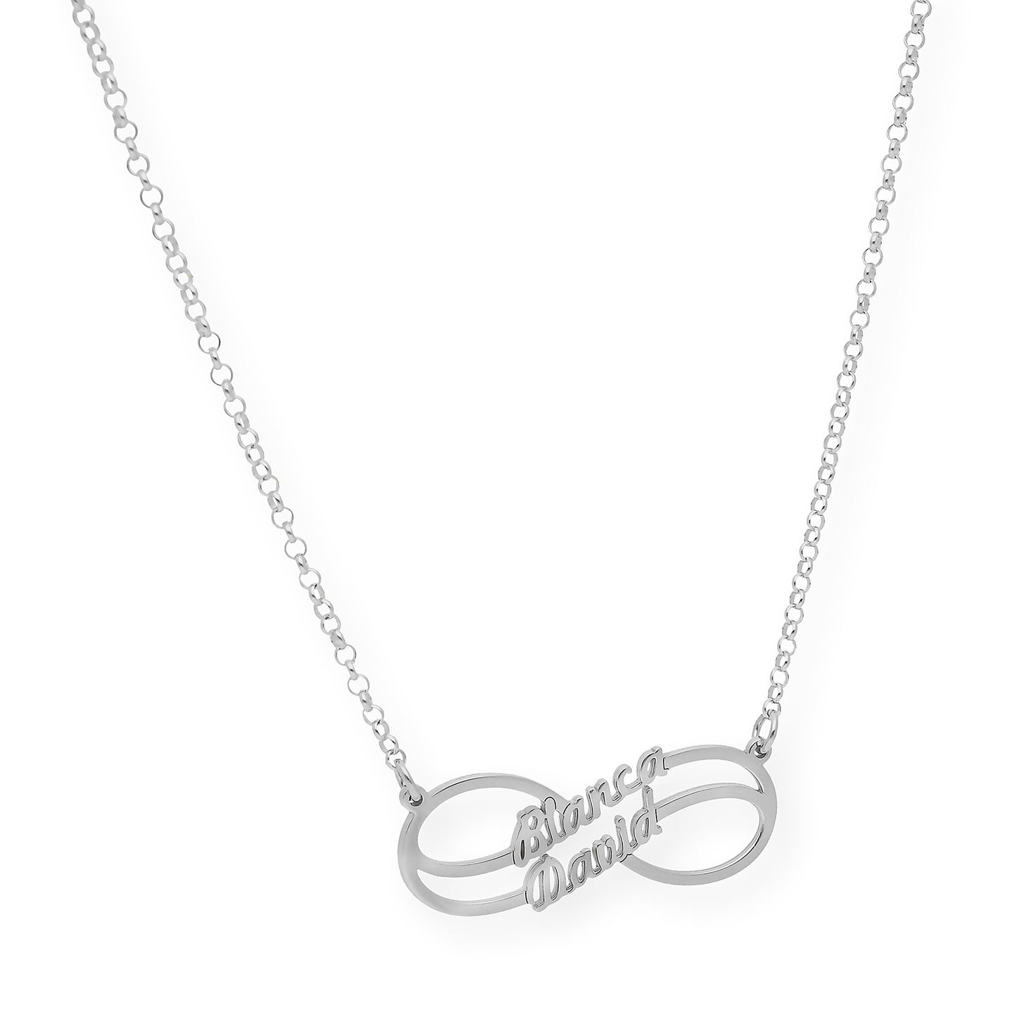 Collar con Colgante Infinito Doble Nombre de Plata 925 con Baño de Oro Rosa 18k