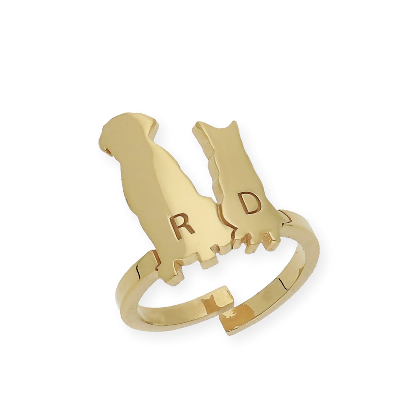 Anillo Loom Perro y Gato en Plata 925 con Baño de Oro 18k