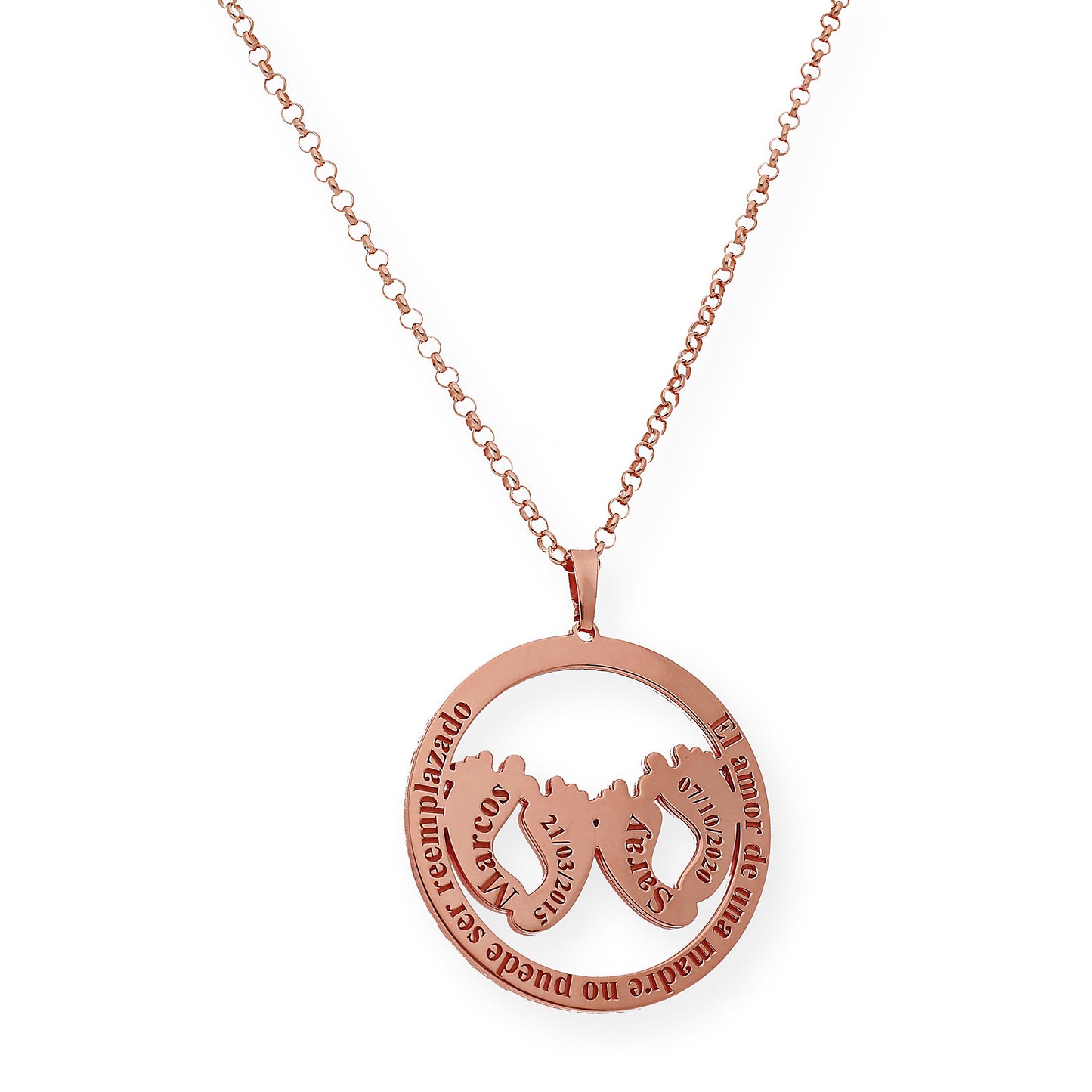 Colgante Eres Mi Vida con Frase y Huella en Plata 925 con Baño de Oro Rosa 18k