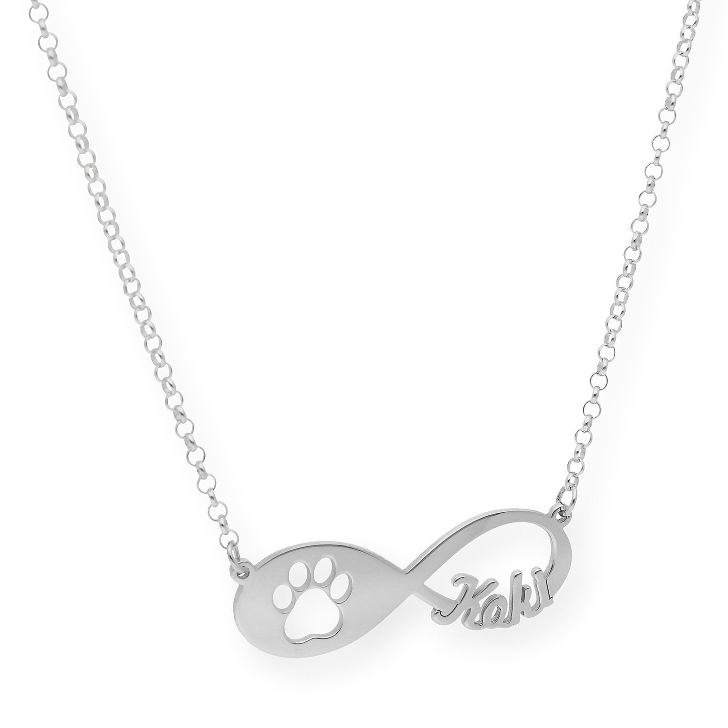 Colgante Infinito Artemis Huella Perro con Nombre en Plata 925