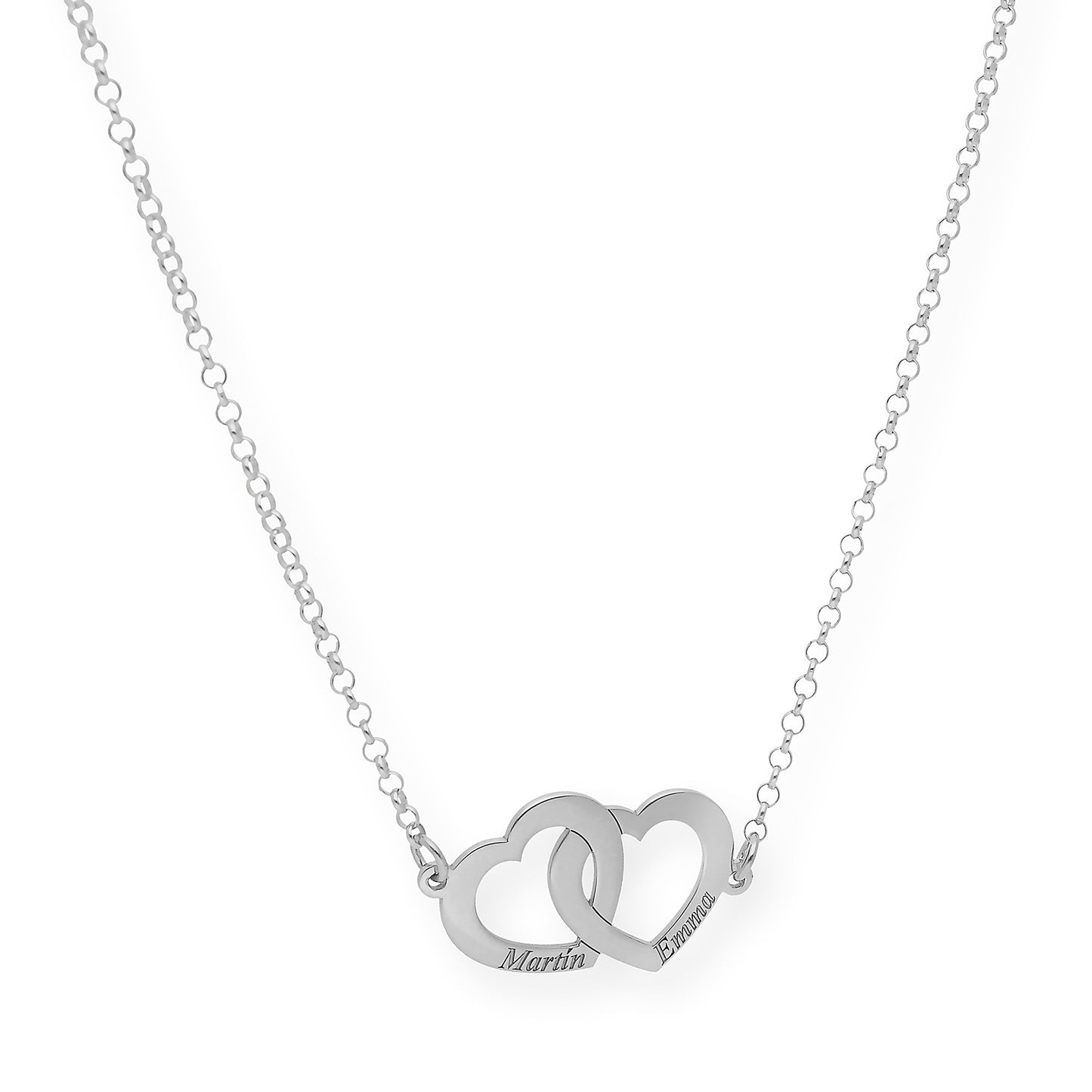 Colgante Doble Corazón Eros Nombres Entrelazados en Plata 925