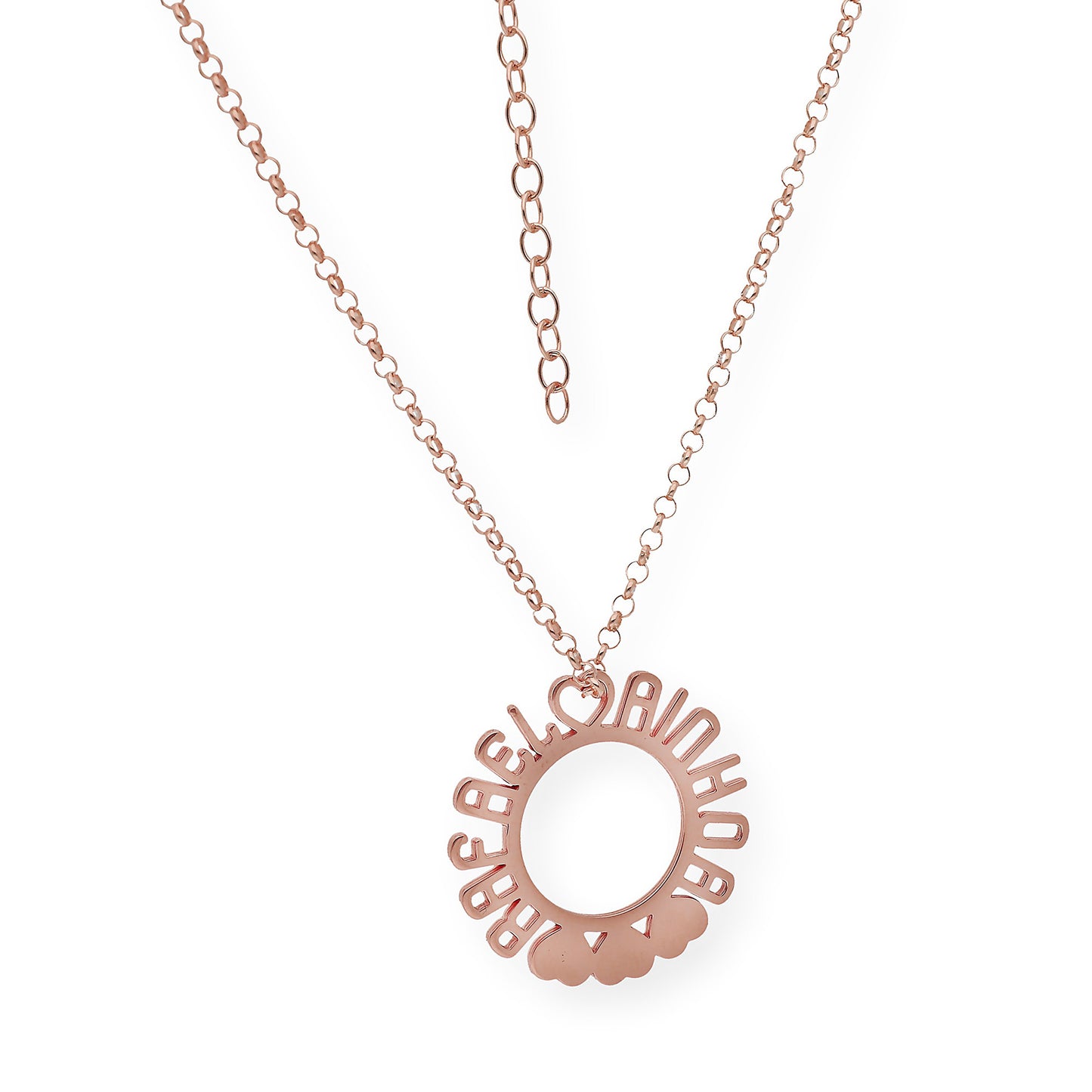 Colgante Cyrene Nombres y Corazones en Plata 925 con Baño de Oro Rosa 18k