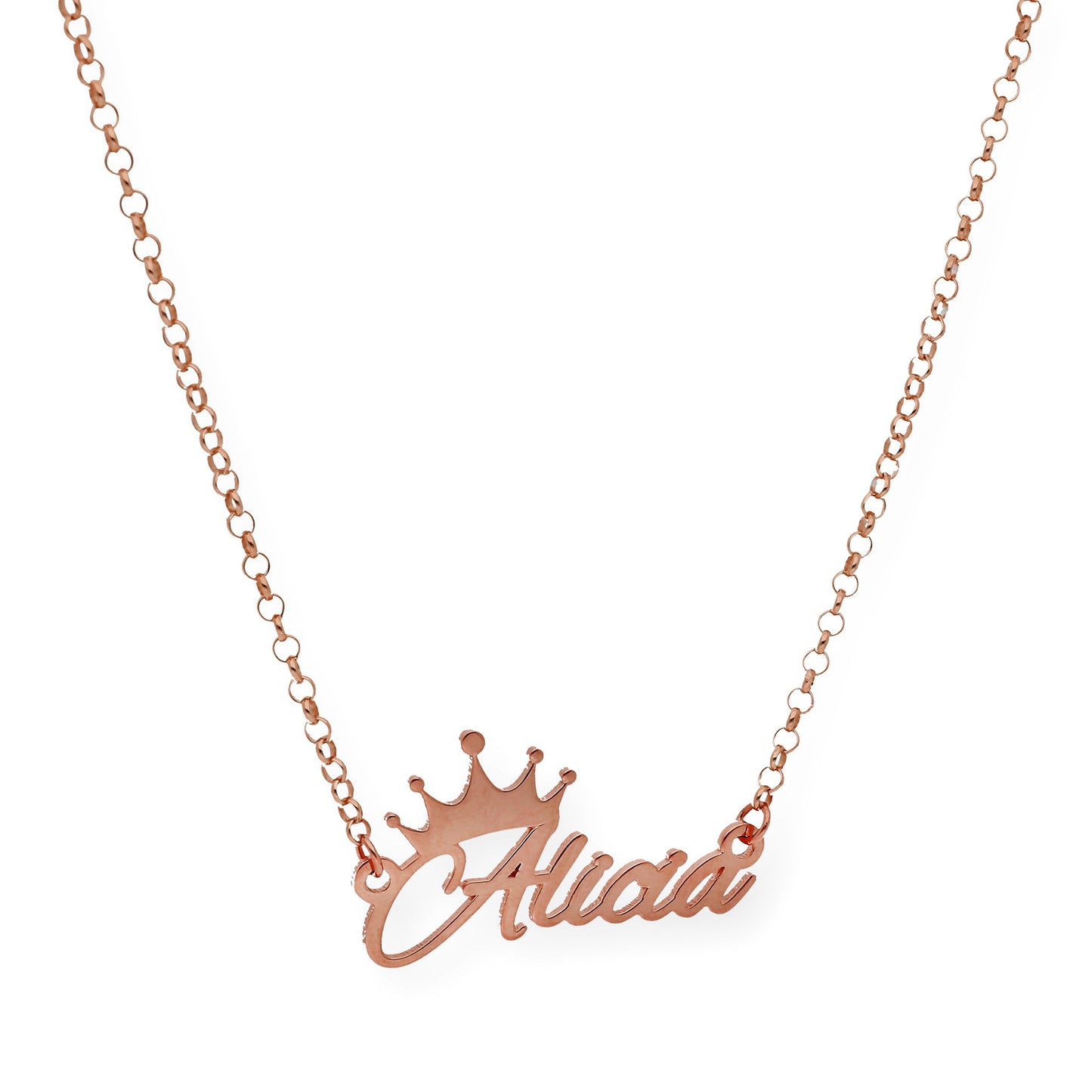 Colgante Tiapa Corona con Nombre en Plata 925 con Baño de Oro Rosa 18k
