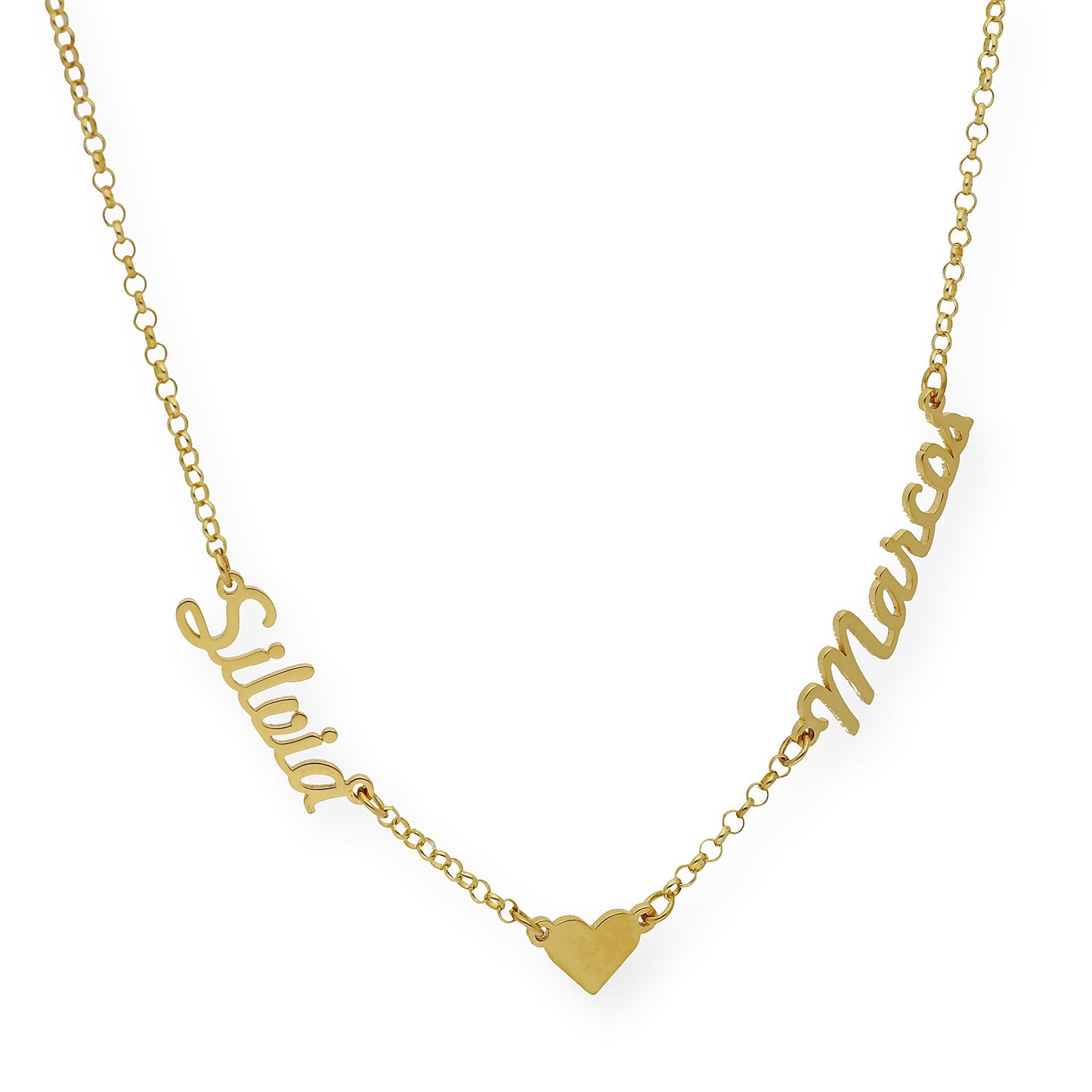 Collar Ina Corazón con Nombres en Plata 925 con Baño de Oro 18k