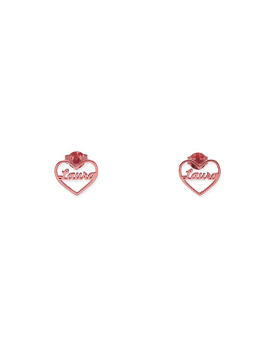 Pendientes Aria Corazón Nombre en Plata 925 con baño de Oro rosa 18k