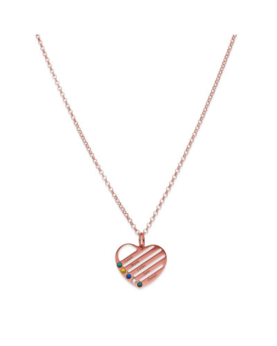 Collar Gala Corazón y piedras color en Plata 925 y Baño Oro rosa 18k