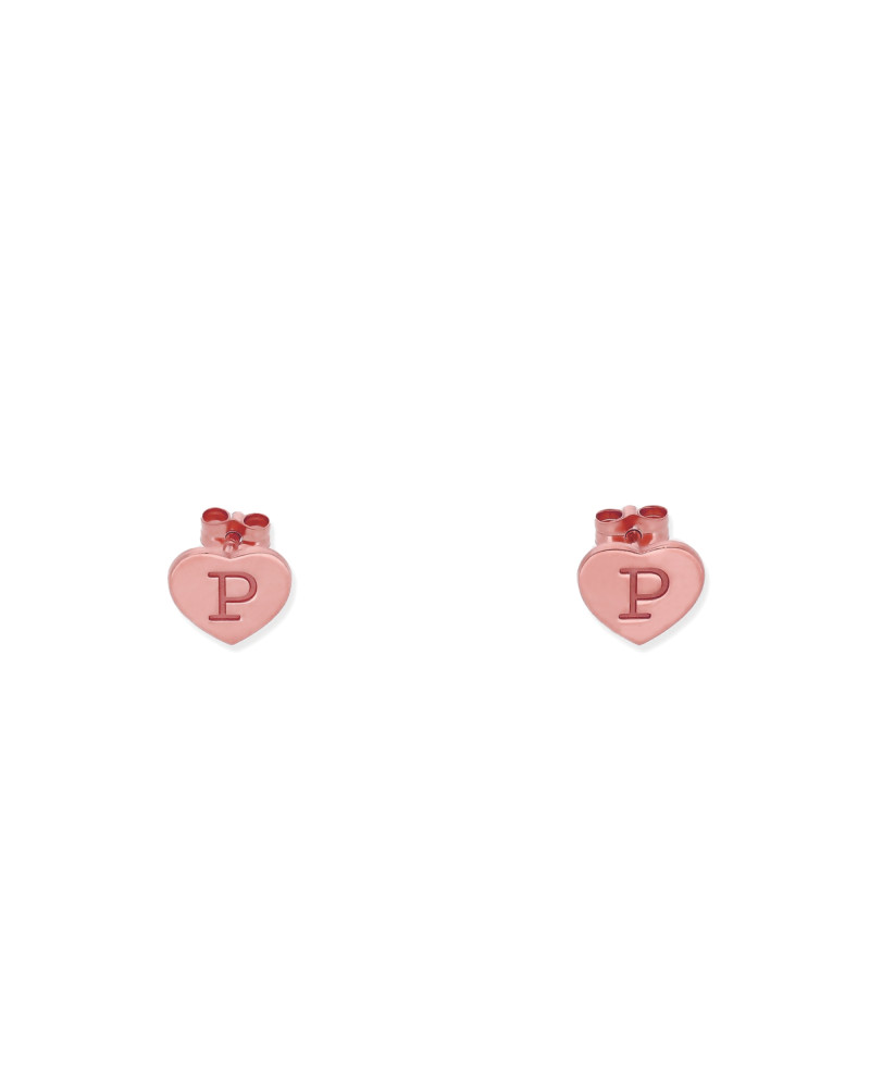 Pendientes Abril Corazón Inicial en Plata 925 y Baño Oro rosa 18k
