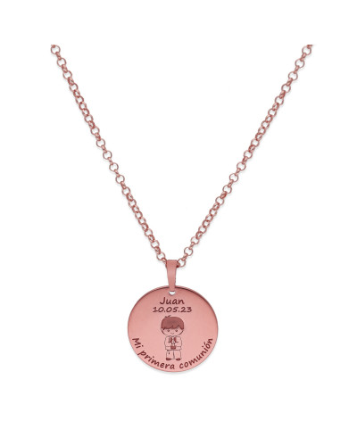 Colgante Medalla Niño Comunión en Plata de Ley 925 y baño Oro rosa 18k