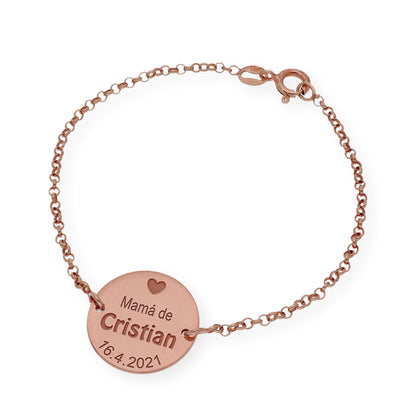 Pulsera Dije Ina Mamá con nombre y Fecha en Plata 925
