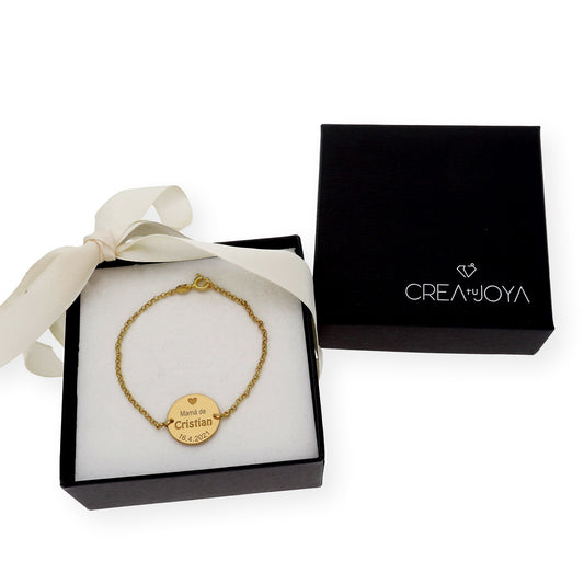 Pulsera Dije Ina Mamá con nombre y Fecha en Plata 925 y Baño de Oro 18k