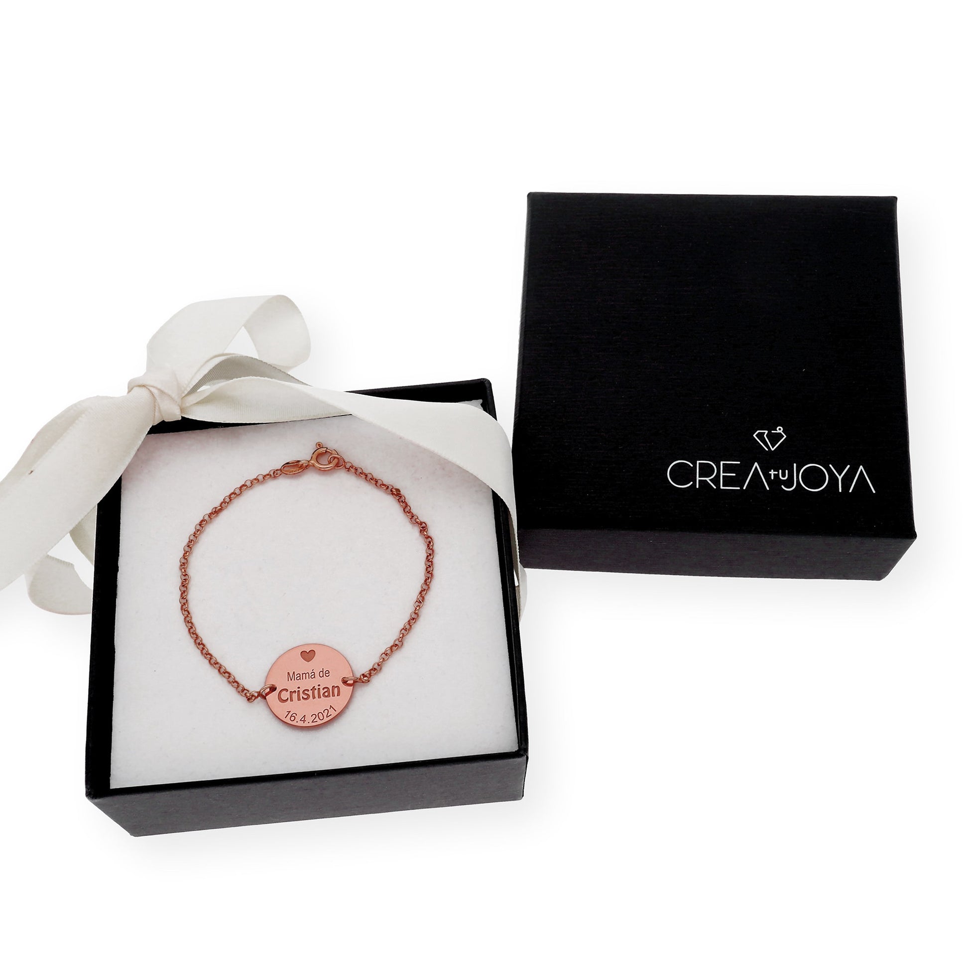 Pulsera Dije Ina Mamá con nombre y Fecha en Plata 925 y Baño de Oro 18k