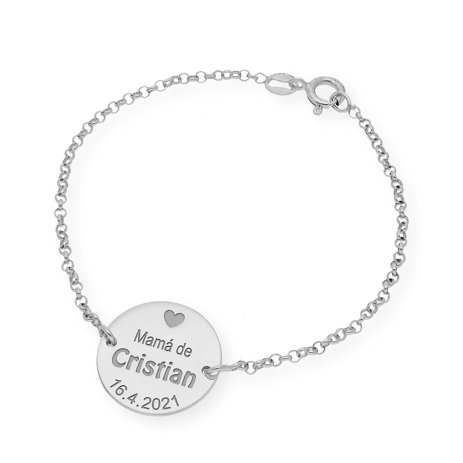 Pulsera Dije Ina Mamá con nombre y Fecha en Plata 925 y Baño de Oro 18k