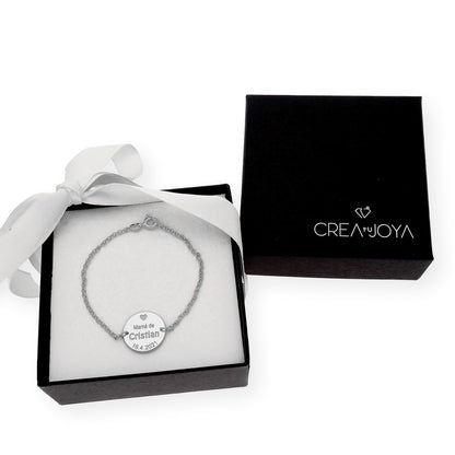 Pulsera Dije Ina Mamá con nombre y Fecha en Plata 925 y Baño de Oro 18k