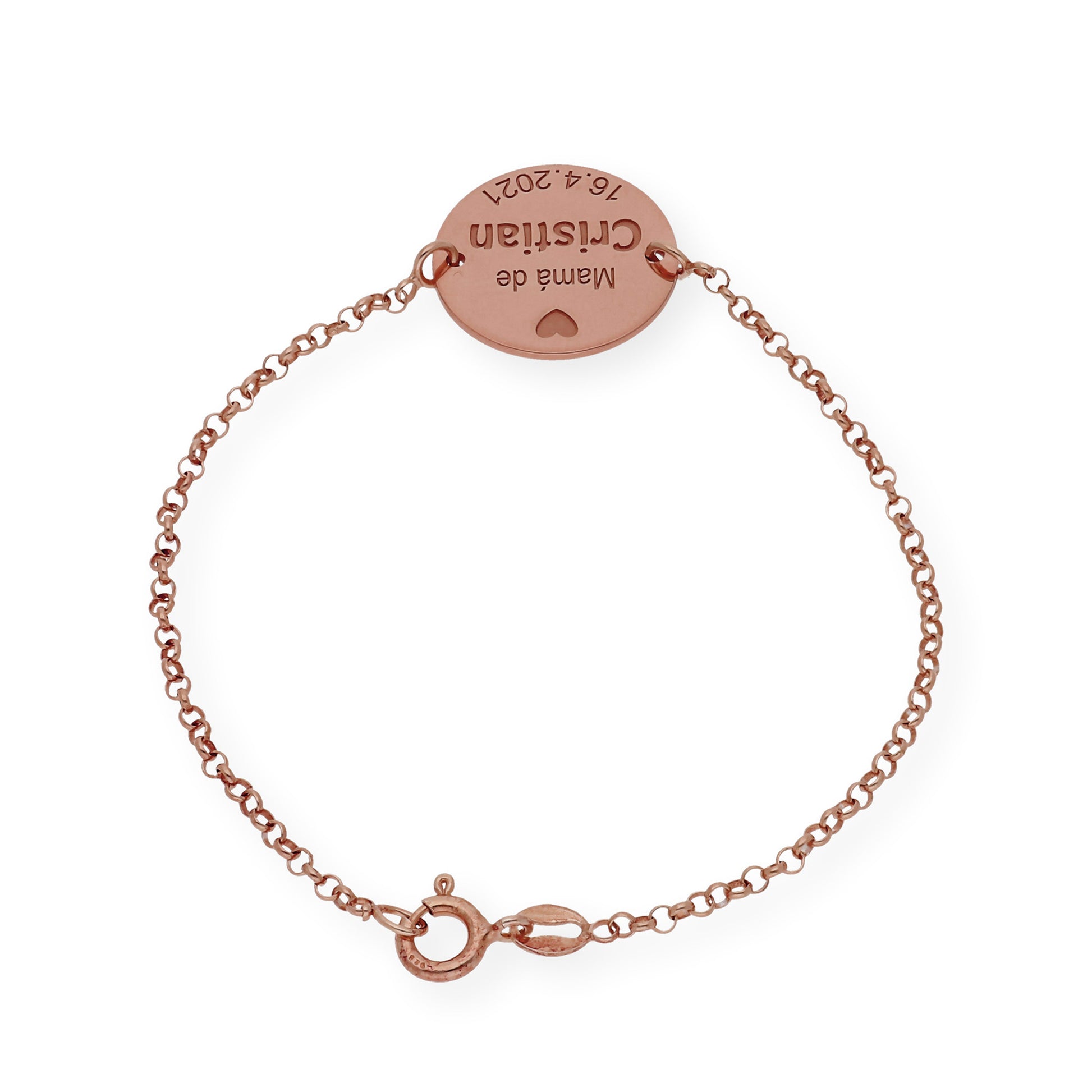 Pulsera Dije Ina Mamá con nombre y Fecha en Plata 925 y Baño de Oro Rosa 18k