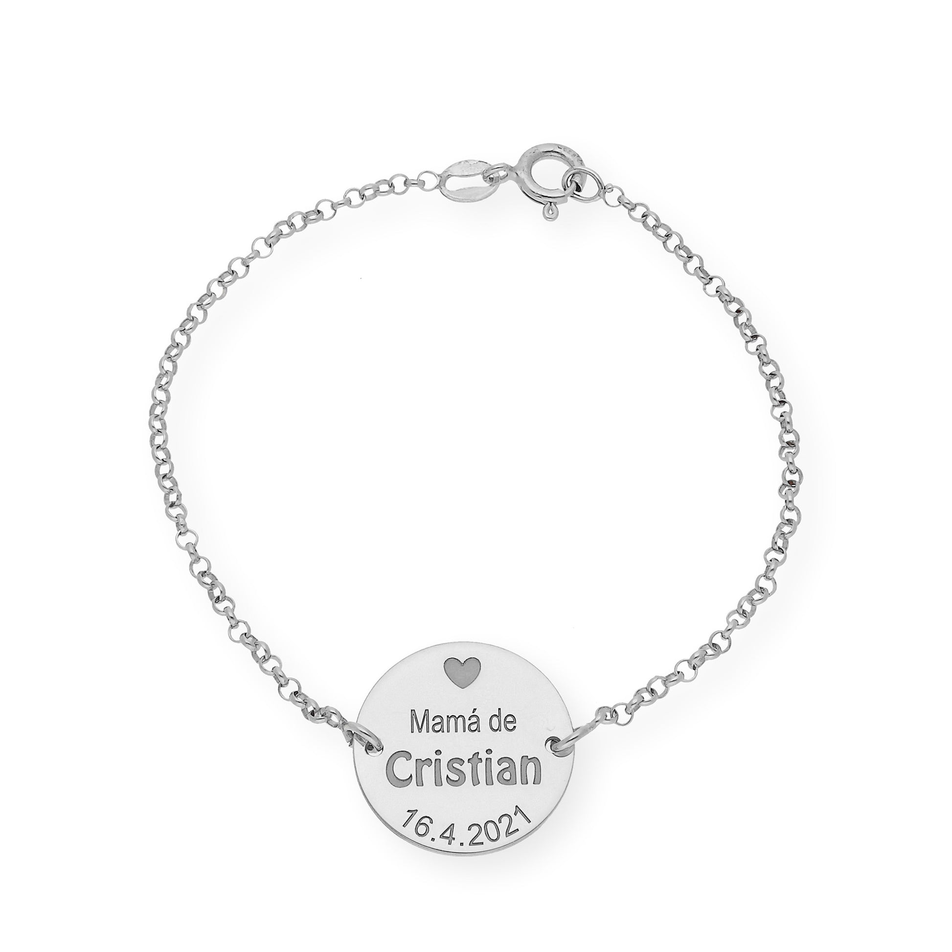 Pulsera Dije Ina Mamá con nombre y Fecha en Plata 925 y Baño de Oro Rosa 18k