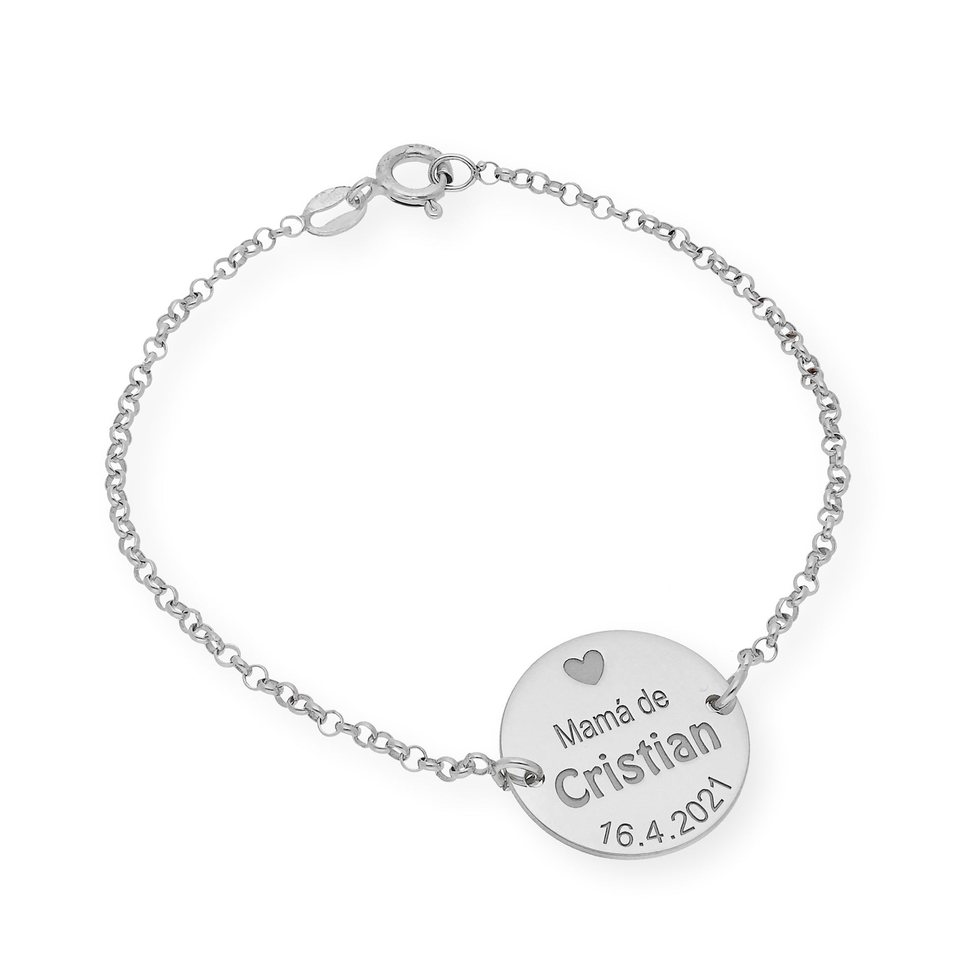 Pulsera Dije Ina Mamá con nombre y Fecha en Plata 925 y Baño de Oro Rosa 18k